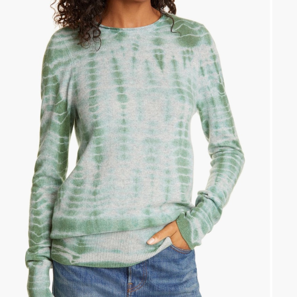 Raquel Allegra Cashmere Tie Dye Green Oatmeal Slim Sweater Size 1 Small
